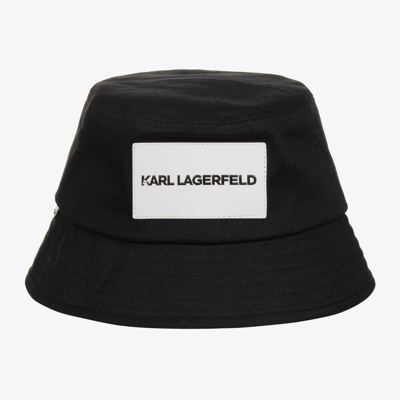 Karl Lagerfeld Kids' Logo-appliqué Cotton Bucket Hat In Black