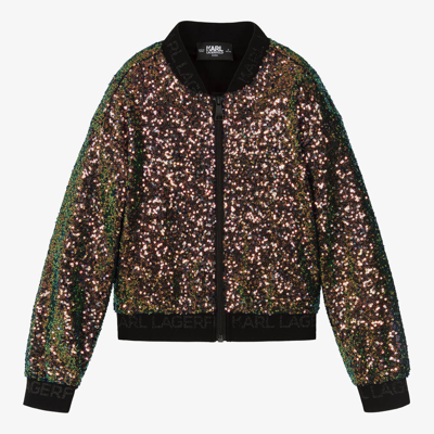 Karl Lagerfeld Kids Teen Girls Green Sequin Bomber Jacket