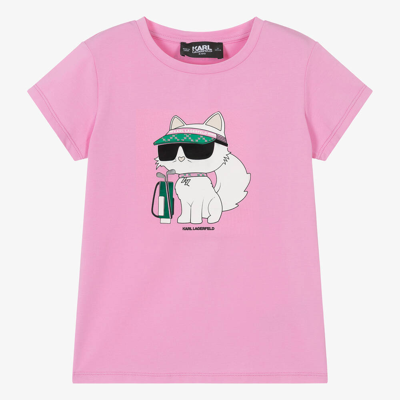 KARL LAGERFELD KARL LAGERFELD KIDS TEEN GIRLS PINK CHOUPETTE COTTON T-SHIRT