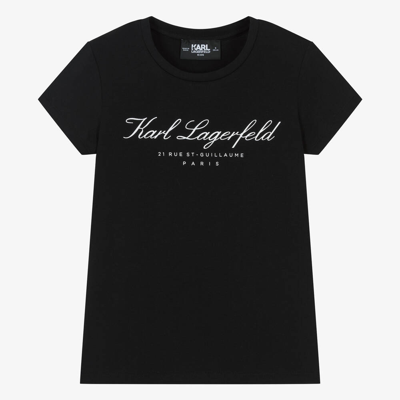 Karl Lagerfeld Kids' Hotel Karl Cotton T-shirt In Black