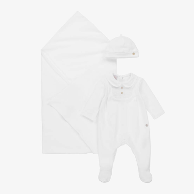 Paz Rodriguez White Cotton Babysuit Set