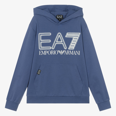 Ea7 Emporio Armani Teen Boys Indigo Purple Cotton Hoodie