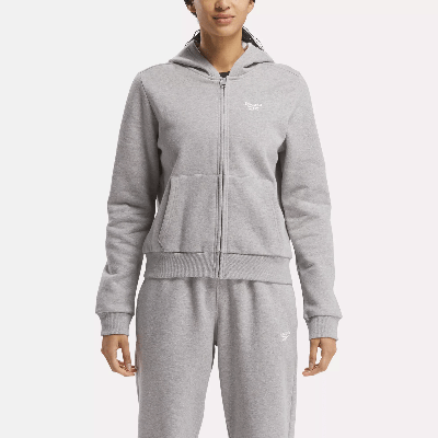 Reebok Identity Small Logo Fleece Full-zip Hoodie In Grey