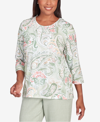ALFRED DUNNER PETITE ENGLISH GARDEN PAISLEY LACE PANELED CREW NECK TOP