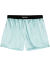 TOM FORD BLUE ELASTICATED LOGO-WAISTBAND SHORTS