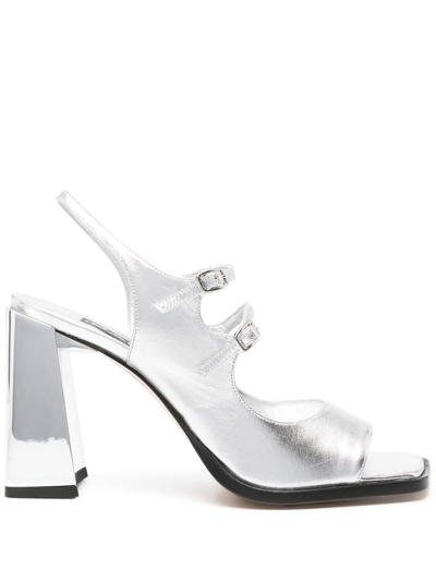 Carel Paris Silver-tone Vendôme 95 Metallic Leather Sandals