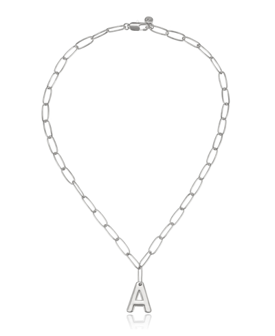 Ettika Paperclip Chain Initial Necklace In Rhodium-a