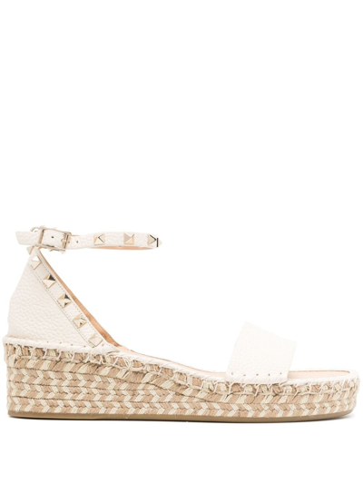 Valentino Garavani Rockstud 50 Leather Wedge Espadrilles In White