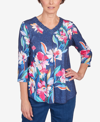 ALFRED DUNNER PETITE IN FULL BLOOM PLACED FLORAL V-NECK TOP