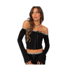 Edikted Seline Ribbon Trim Off The Shoulder Crop Top In Black