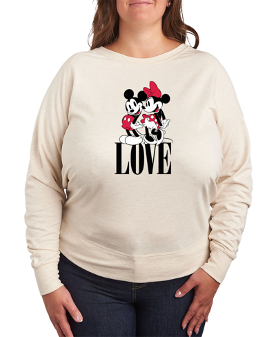 Air Waves Trendy Plus Size Disney Valentine's Day Graphic Long Sleeve Pullover Top In Beige,khaki
