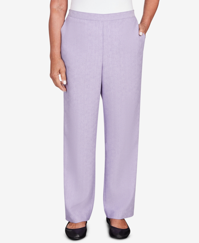 Alfred Dunner Petite Isn't It Romantic Spring Flat Front Pull On Pants, Petite & Petite Short In Lilac