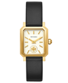 Tory Burch Women's Robinson Black Leather Roller Bar Strap Watch 27x29mm In Black,gold
