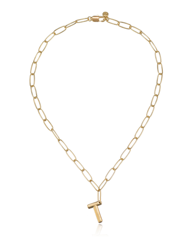 Ettika Paperclip Chain Initial Necklace In Gold - T