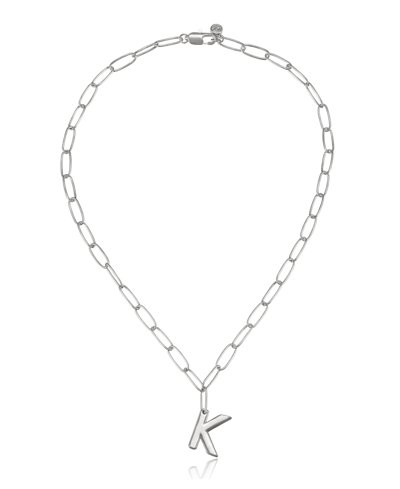 Ettika Paperclip Chain Initial Necklace In Rhodium-k