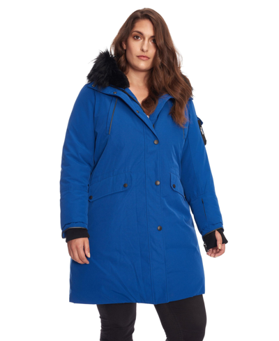 Alpine North Plus Size Laurentian Long Parka Winter With Faux Fur Hood In Blue