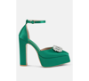 London Rag Maeissa Pearls Brooch Detail Platform Block Heel Sandals In Green