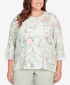 ALFRED DUNNER PLUS SIZE ENGLISH GARDEN PAISLEY LACE PANELED CREW NECK TOP
