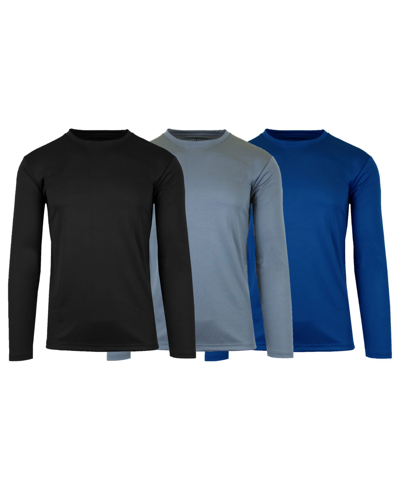 Galaxy By Harvic Men's Long Sleeve Moisture-wicking Performance Tee, Pack Of 3 In Black,charcoal,navy