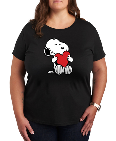 Air Waves Trendy Plus Size Peanuts Snoopy Valentine's Day Graphic T-shirt In Black