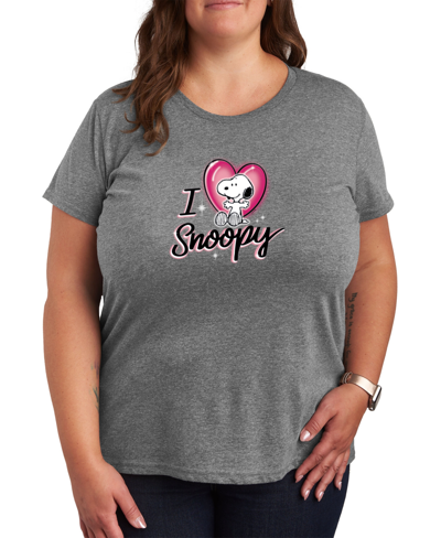 Air Waves Trendy Plus Size Peanuts Snoopy Valentine's Day Graphic T-shirt In Gray