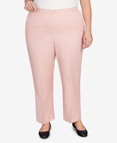 Alfred Dunner Plus Size English Garden Buckled Flat Front Waist Short Length Pants In Peach