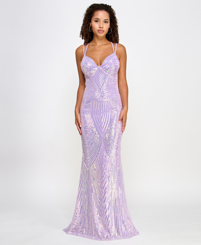 B Darlin Juniors' Sequin Gown In Lilac,iridescent