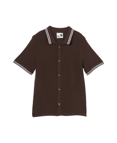 Cotton On Kids' Big Boys Knitted Short Sleeve Shirt In Hot Choccy,waffle Knit