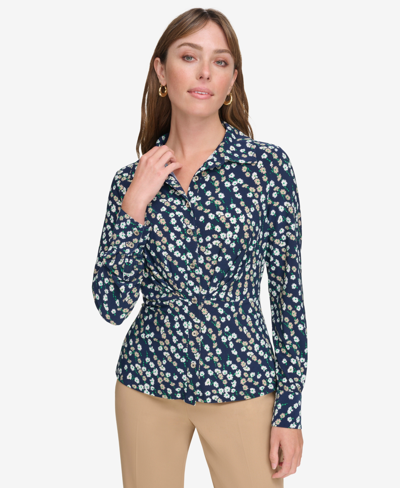 Tommy Hilfiger Women's Printed Button-front Blouse In Midnight Multi