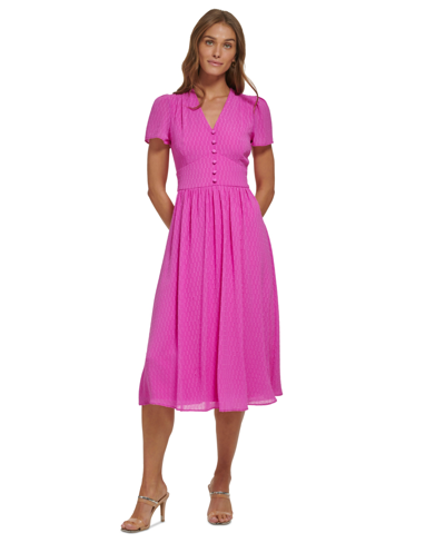 Dkny Women's Short-sleeve V-neck Midi Dress In Raspberry