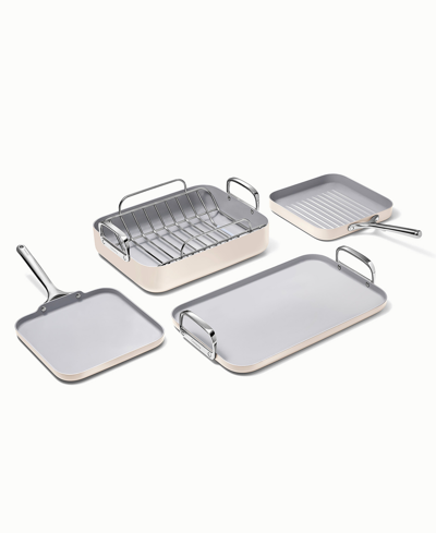 Caraway Harmless Ceramic-coated Non-stick 4-piece Square Cookware Set In Cream