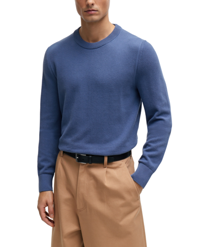 Hugo Boss Boss By  Men's Micro-structured Crew-neck Sweater In Open Blue