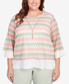 ALFRED DUNNER PLUS SIZE ENGLISH GARDEN ZIG ZAG TEXTURE TOP WITH NECKLACE