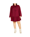 City Chic Charlie Long Sleeve Shirtdress In Red