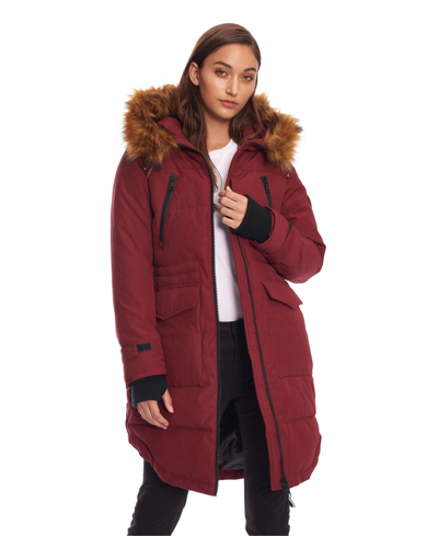 Alpine North Women's Vegan Down Recycled Drawstring Parka, Oxblood In Red