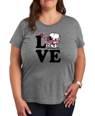 Air Waves Trendy Plus Size Peanuts Snoopy Valentine's Day Graphic T-shirt In Gray
