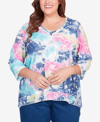 ALFRED DUNNER PLUS SIZE IN FULL BLOOM TORN JACQUARD TIE DYE TOP