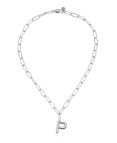 Ettika Paperclip Chain Initial Necklace In Rhodium-p