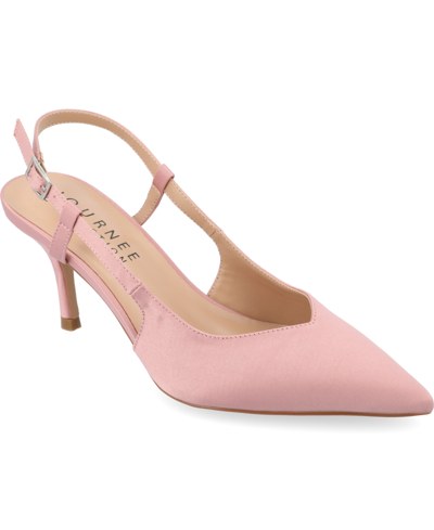 Journee Collection Women's Knightly Wide Width Slingback Pumps In Pink- Satin