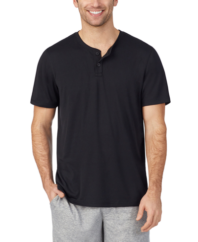 Cuddl Duds Men's Far-infrared Enhance Sleep Short Sleeves Henley Top In Black