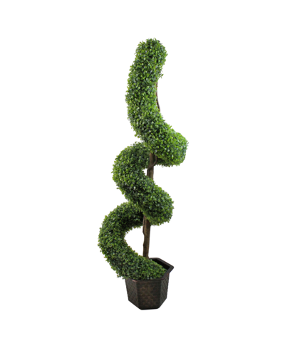 Northlight 56" Potted Two-tone Artificial Boxwood Spiral Topiary Tree In Green