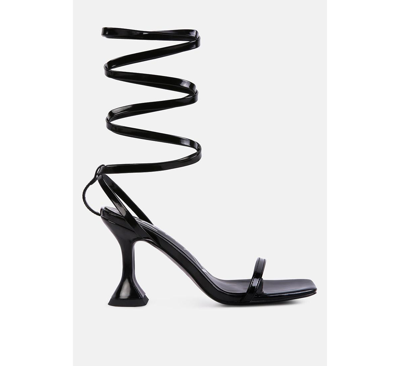 London Rag Lewk Strappy Tie Up Spool Heel Sandals In Black