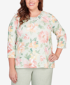 ALFRED DUNNER PLUS SIZE ENGLISH GARDEN WATERCOLOR FLORAL LACE NECK TOP