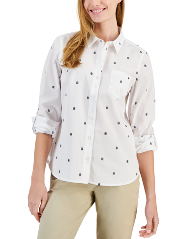 Tommy Hilfiger Women's Cotton Monogram-logo Tabbed Shirt In White