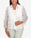 ALFRED DUNNER WOMEN'S ENGLISH GARDEN FLORAL BORDER LACE TWO IN ONE TOP WITH NECKLACE
