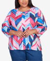 ALFRED DUNNER PLUS SIZE IN FULL BLOOM TRIPLE NOTCH NECK GEOMETRIC TOP