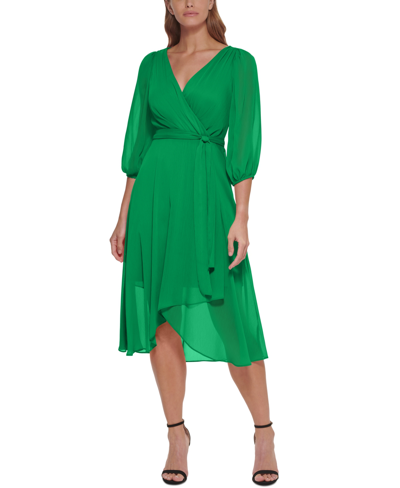 Dkny Women's Chiffon 3/4-sleeve Midi Dress In Apple Green