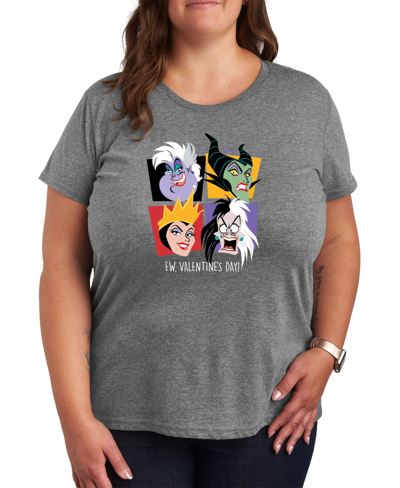 Air Waves Trendy Plus Size Disney Villains Valentine's Day Graphic T-shirt In Gray
