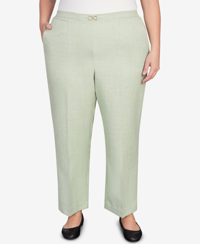 Alfred Dunner Plus Size English Garden Buckled Flat Front Waist Average Length Pants In Sage