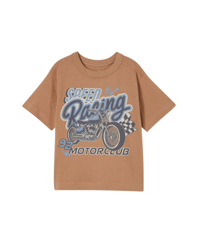 Cotton On Kids' Little Boys Jonny Short Sleeve Print T-shirt In Taupy Brown,speed Racing